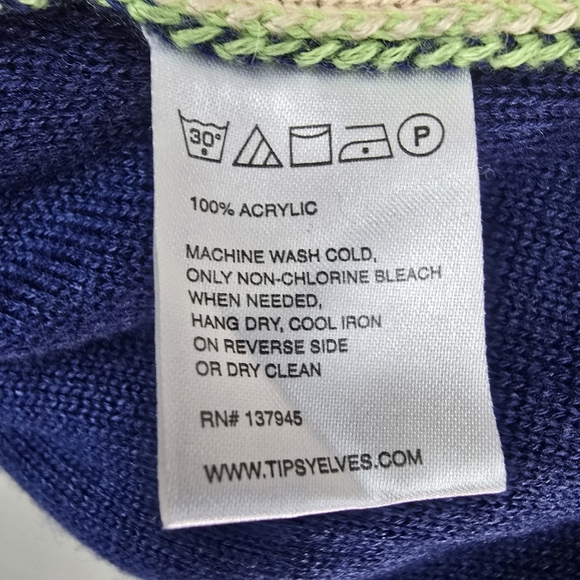 TIPSY ELVES Funny Knit Sweater Green Navy Mens Size S - Picture 6 of 10